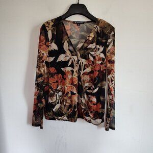 Ladies Petite SZ PM Inc Black/Multi Surplice Wrap Top